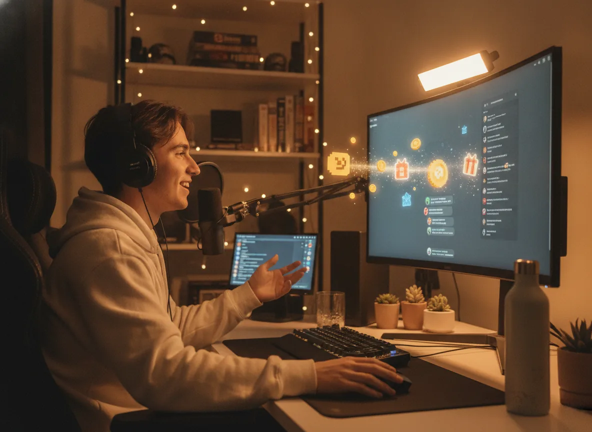 Real photo of a content creator livestreaming at